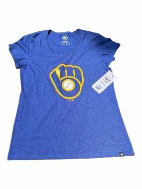 47 Brand Milwaukee Brewers Glove Logo Women’s T-Shirt Blue NWT Large